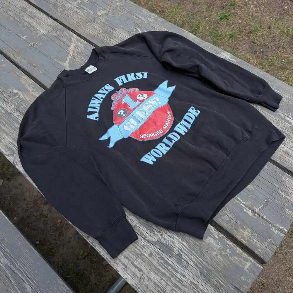 Vintage 90s Guess Georges Marciano Sweatshirt Large Black Made in USA Big Logo